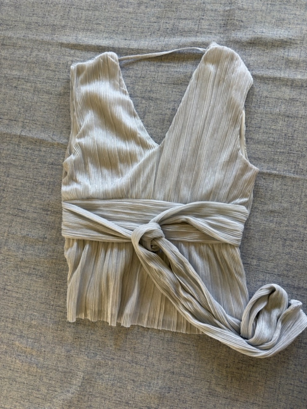 Joie Sleeveless Pleated V-Neck Wrap Top in Light Gray